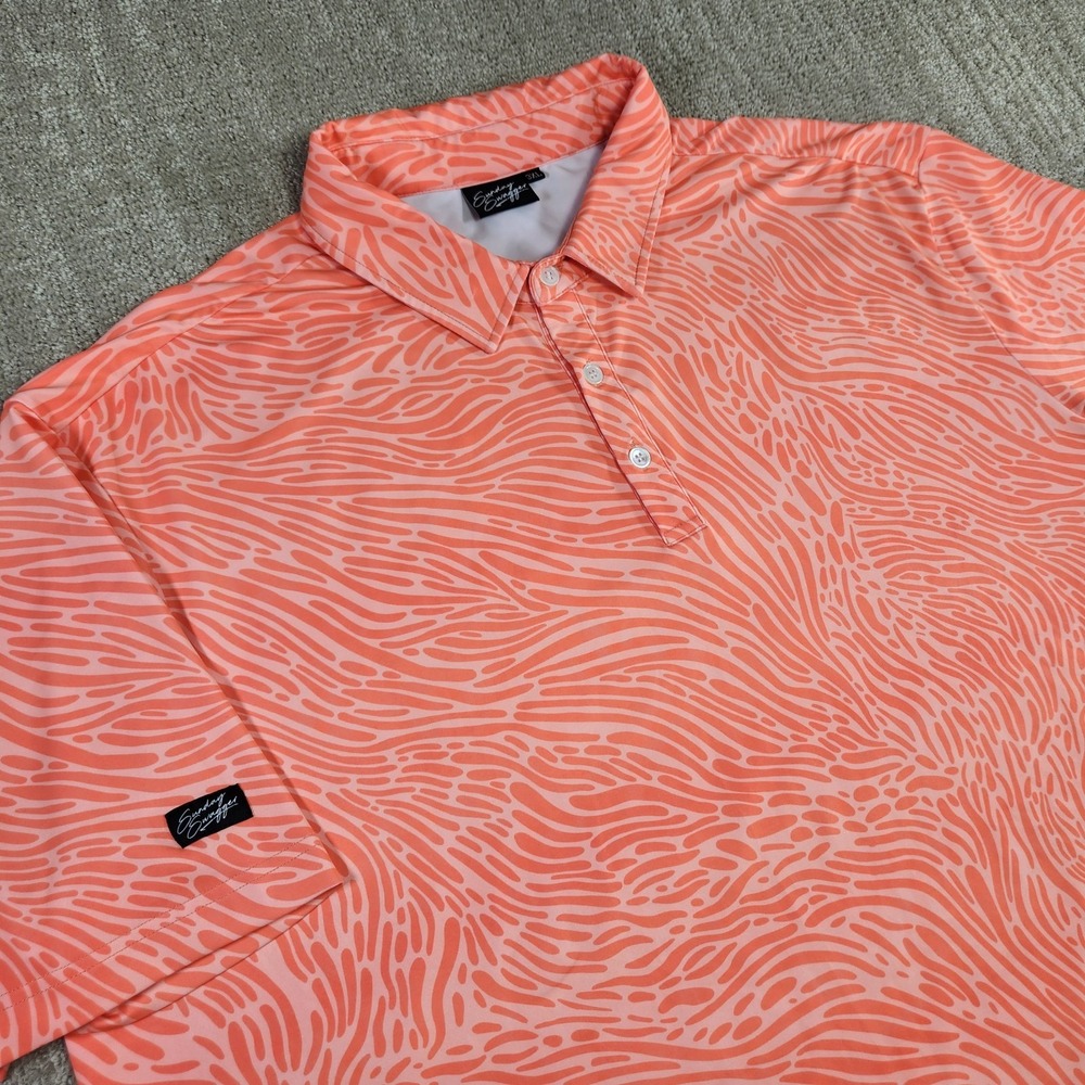 Sunday Swagger Polo Shirt Men 3XL Orange Crush Geometric Print‎ Performance Golf